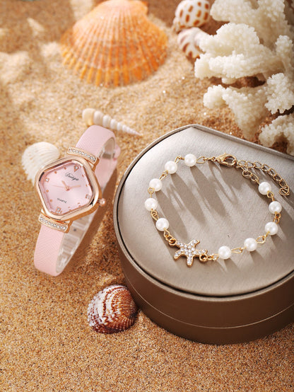 Watch Pearl Bracelet Tulip Star Moon Jewelry Set