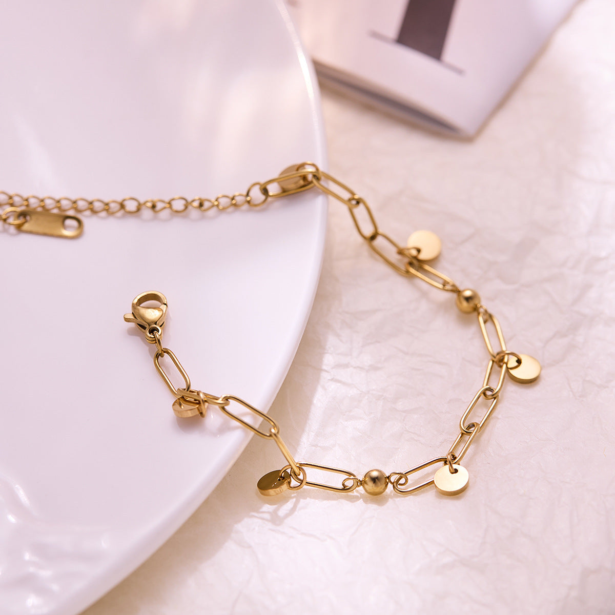 Women's Titanium Steel Waterdrop & Round-Bead Bracelet — Non-Fading