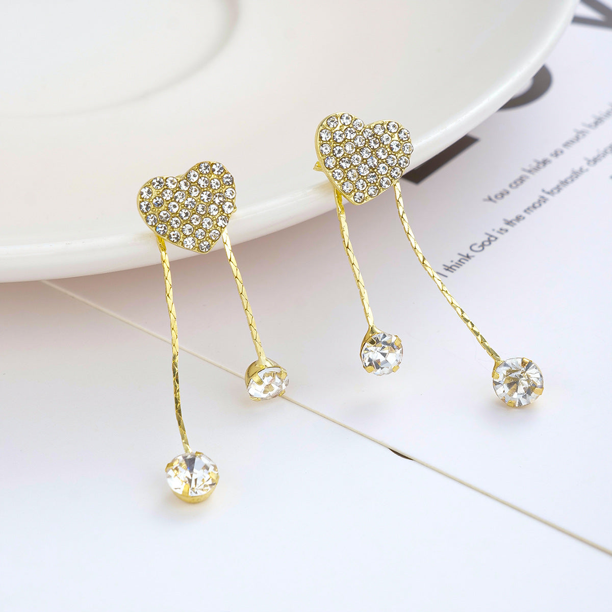 Asymmetrical Diamond Heart Stud Earrings