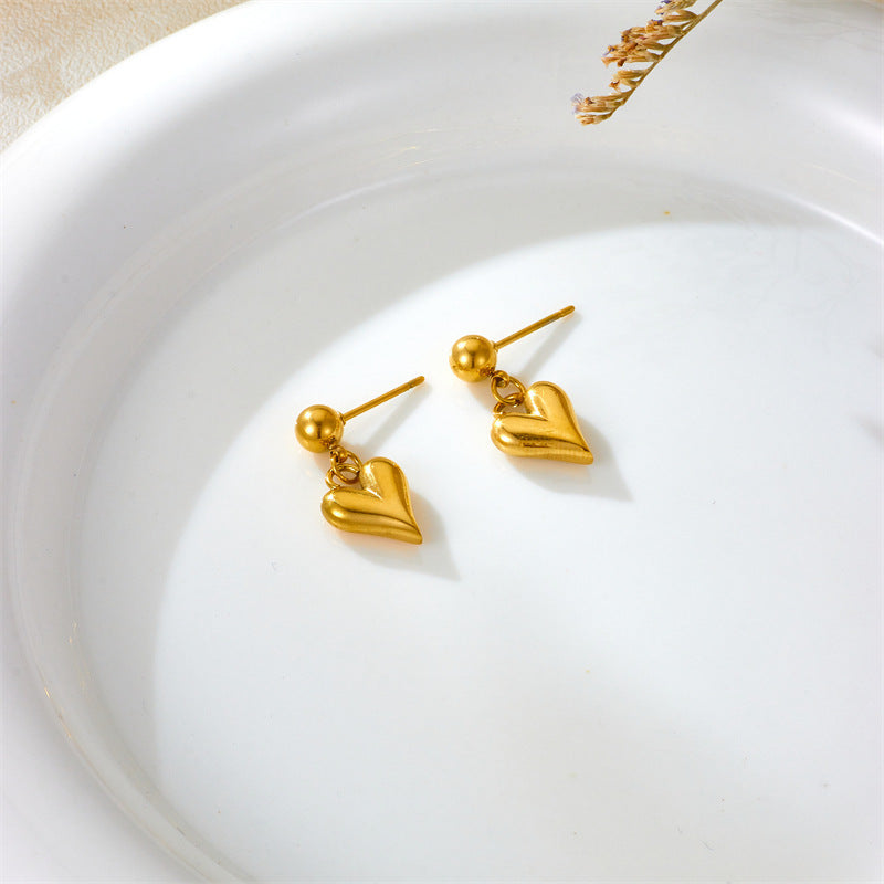 Retro Pointed Heart Titanium Steel Stud Earrings — Women's Cute Simple