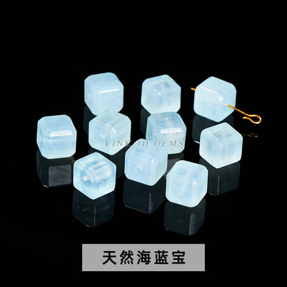 Aquamarine engraved rose inlaid with loose beads