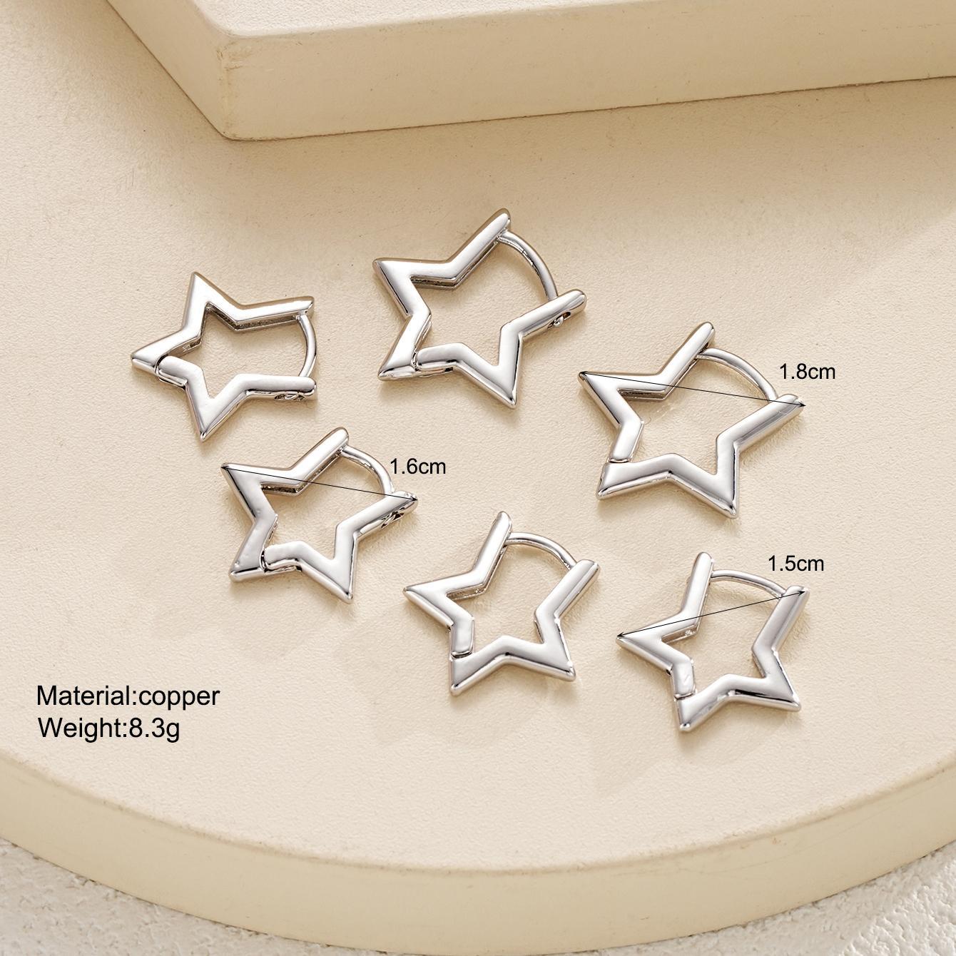 3 Pairs Five-Pointed Star Metal Earrings