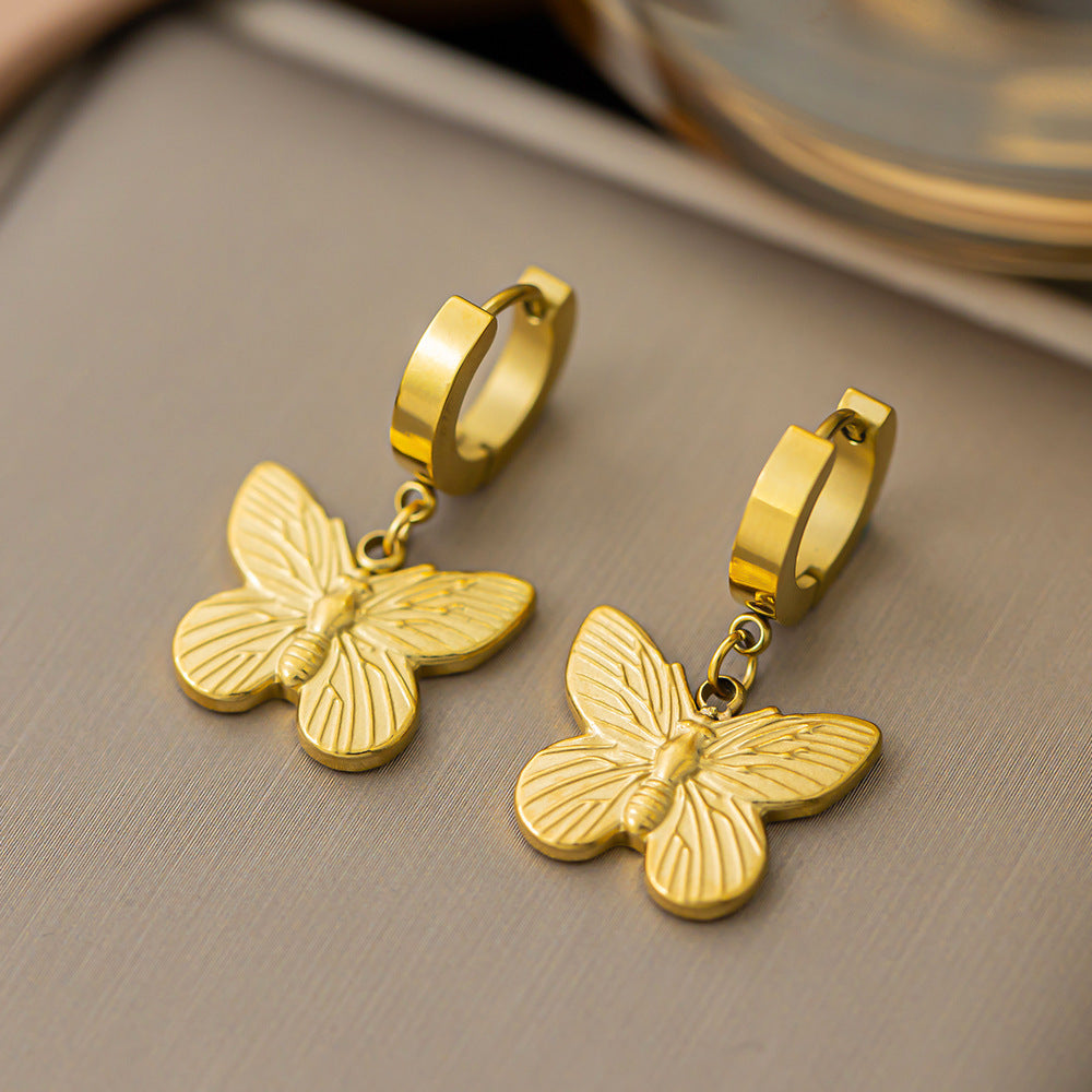 Women's Non-Fading Titanium Steel Butterfly Stud Earrings