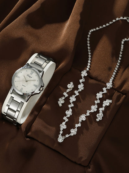 Steel belt quartz watch jewelry set