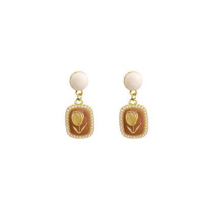 Pendientes de tulipán con perla y aguja de plata S925 