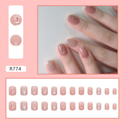 Nude Elegant Floral Short Nails