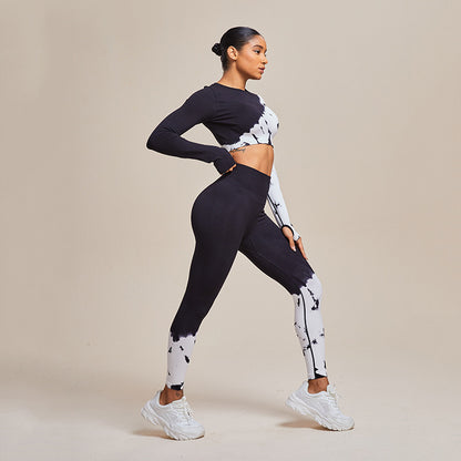 Conjunto de sujetador deportivo de gran elasticidad en blanco y negro sin costuras 