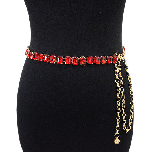 Sapphire crystal inlaid metal waist chain