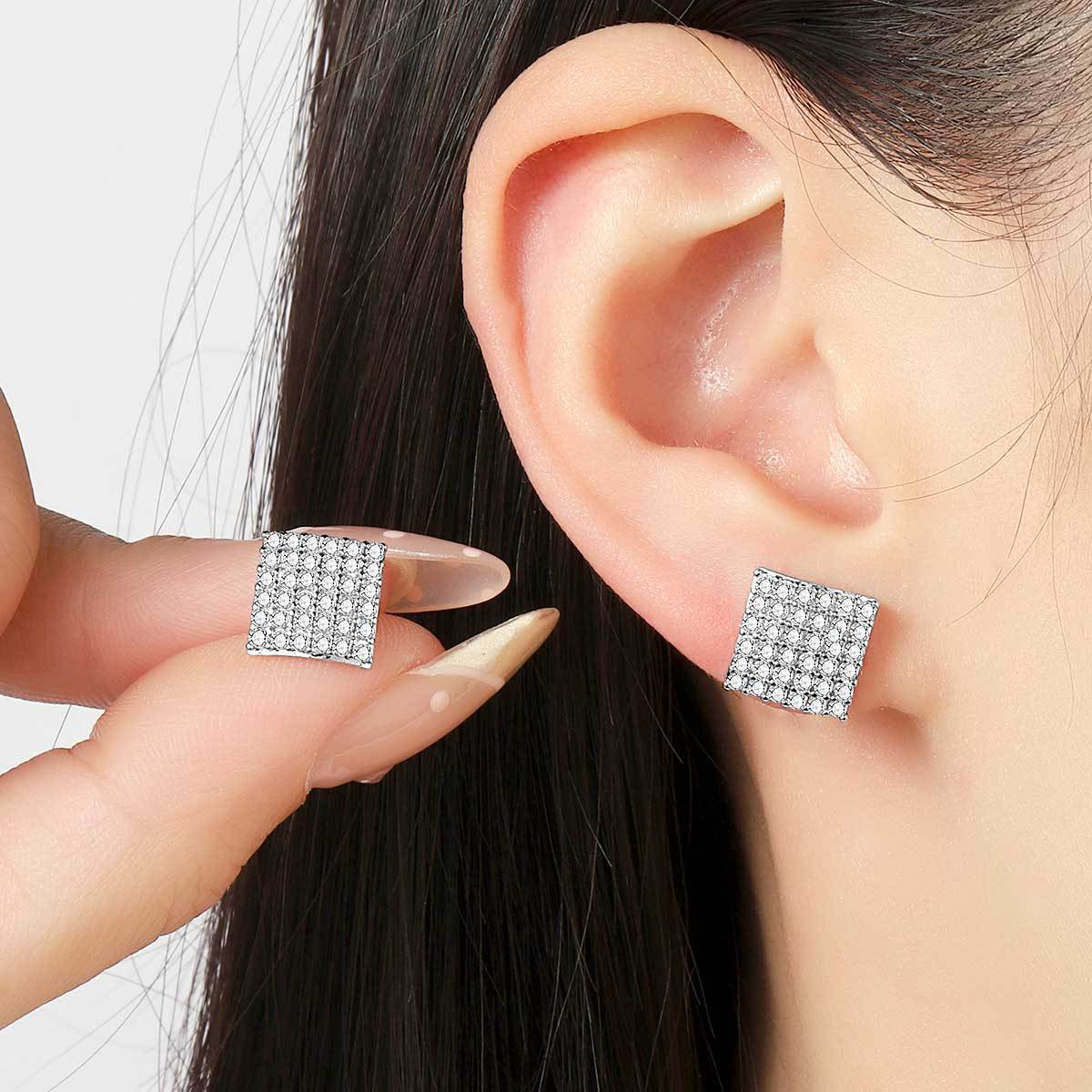 Copper inlaid 5A zircon light luxury full diamond diamond stud earrings