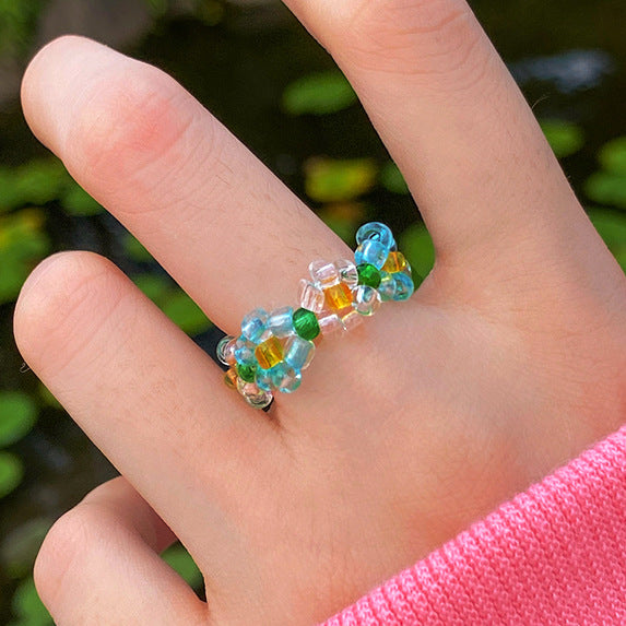 Crystal Bead Flower Ring