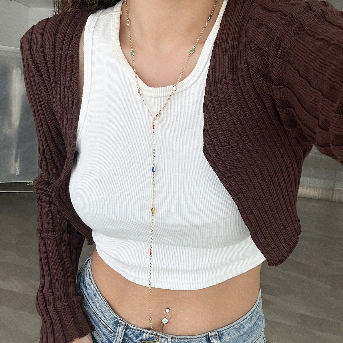 Color crystal y-shaped necklace