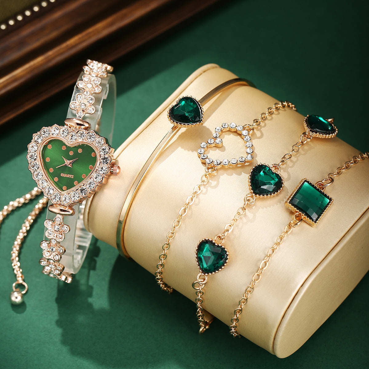 Diamond quartz watch jewelry set