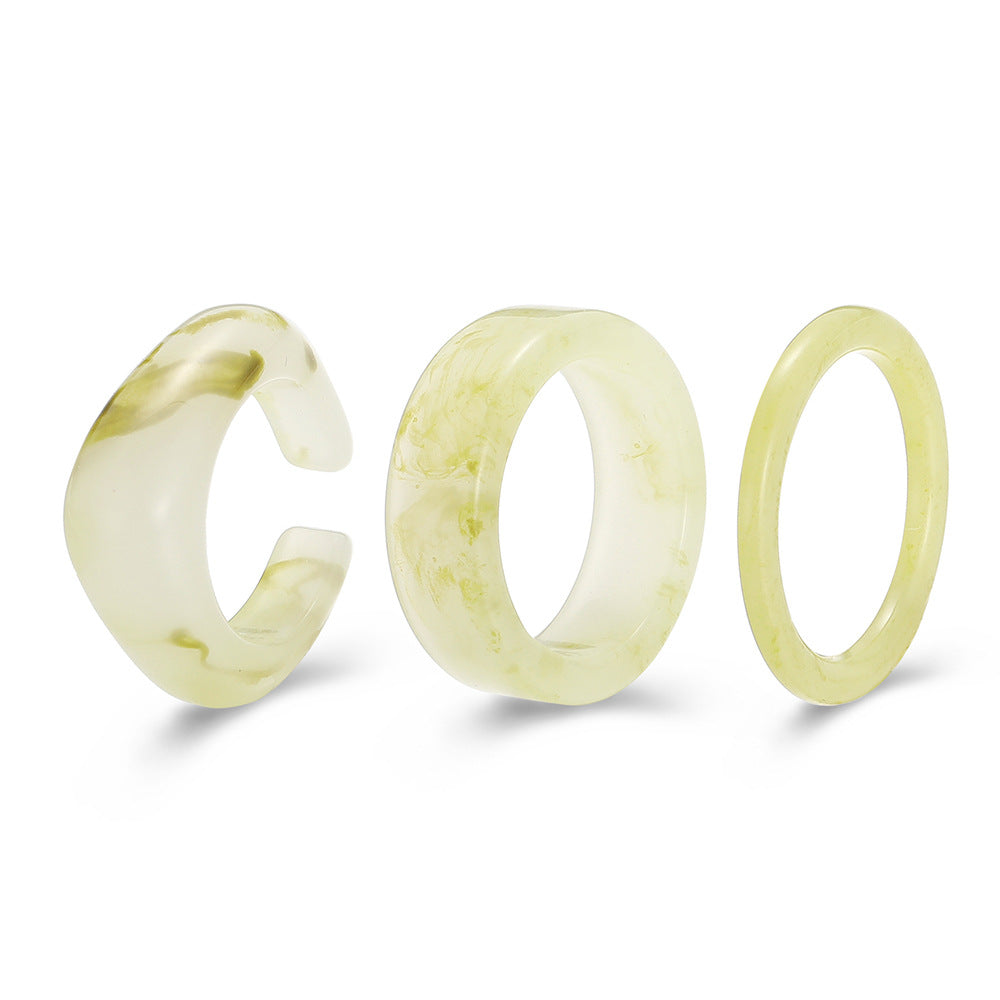 Heart Beaded Resin Ring Set