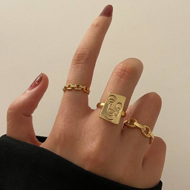 Hip-Hop Open Chain Link Ring Set