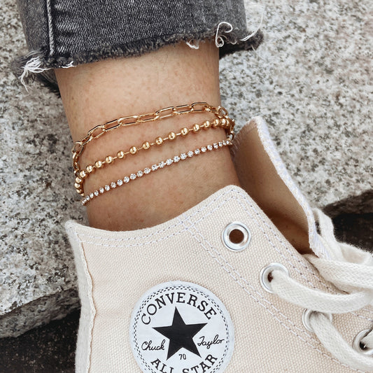 Tobillera multicapa personalizada con diamantes de imitación para mujer 
