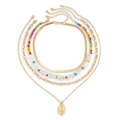 Collar de letras con cuentas de arroz de colores de moda