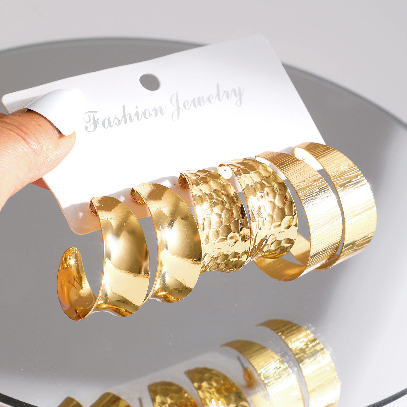 Gold C-Shaped Statement Earring Set