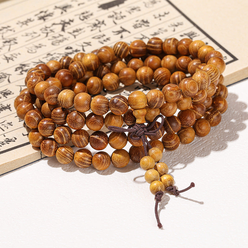 Gold Sandalwood Buddha Bead Bracelet 108 Golden Silk Wood