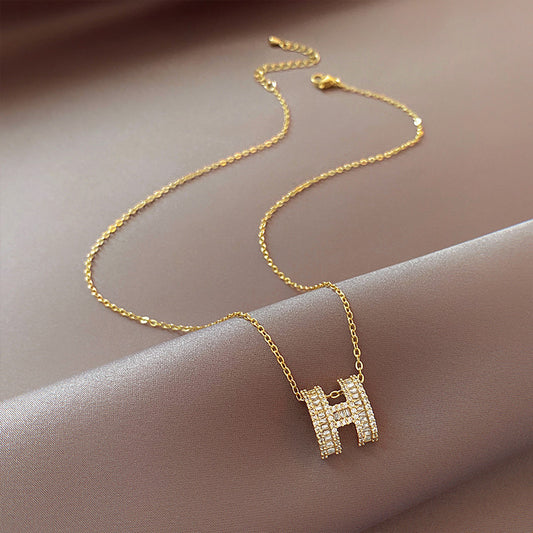 Women's H Initial Sparkling Collarbone Necklace