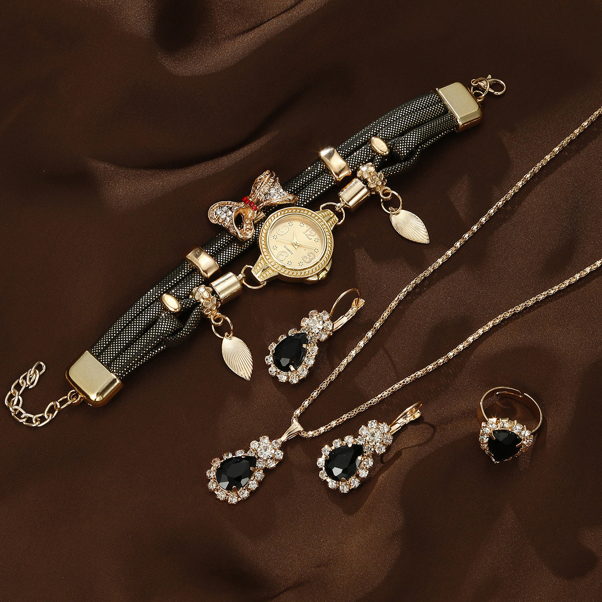 Butterfly bracelet quartz watch jewelry three-piece set