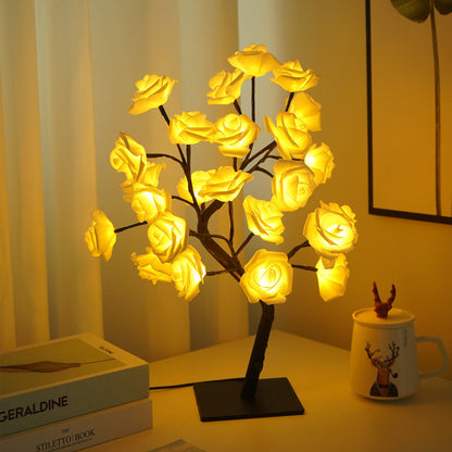 Luz nocturna de decoración de lámpara de árbol de rosas de simulación LED con interruptor USB 