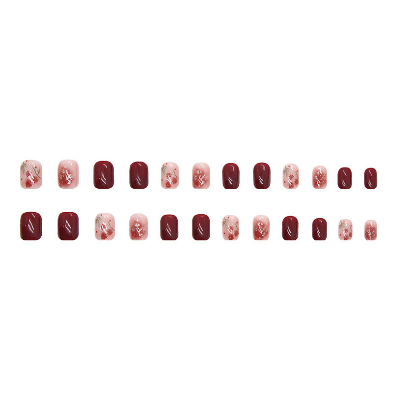 Rose Red Gold Foil Gradient Nails