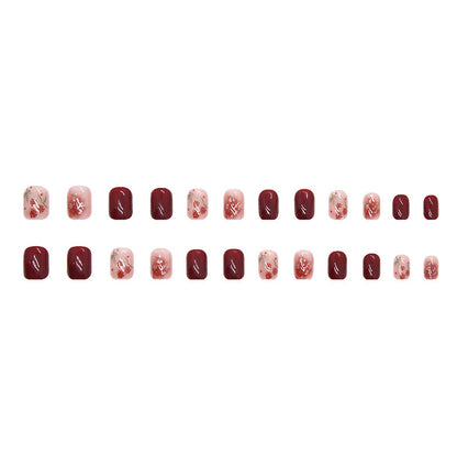 Rose Red Gold Foil Gradient Nails