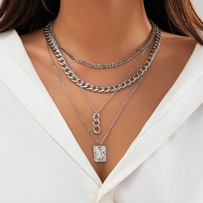 Stacked Hip Hop Suit Square Necklace