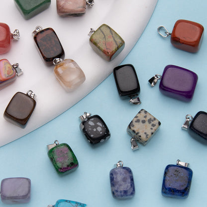 Crystal amorphous semi-precious stone cube pendant