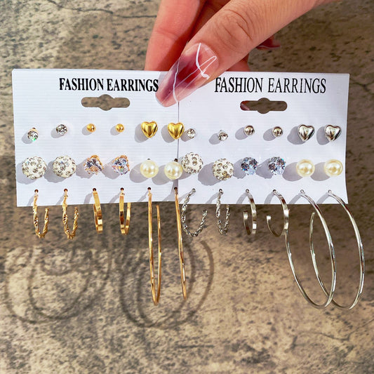Exaggerated Crystal Stud Earring Set