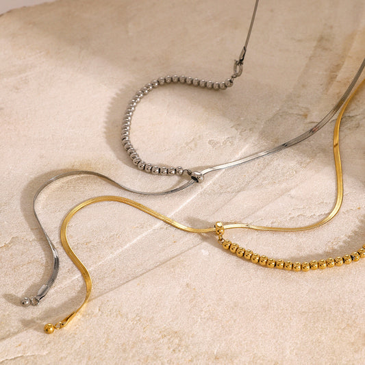Steel ball slide buckle Y chain necklace