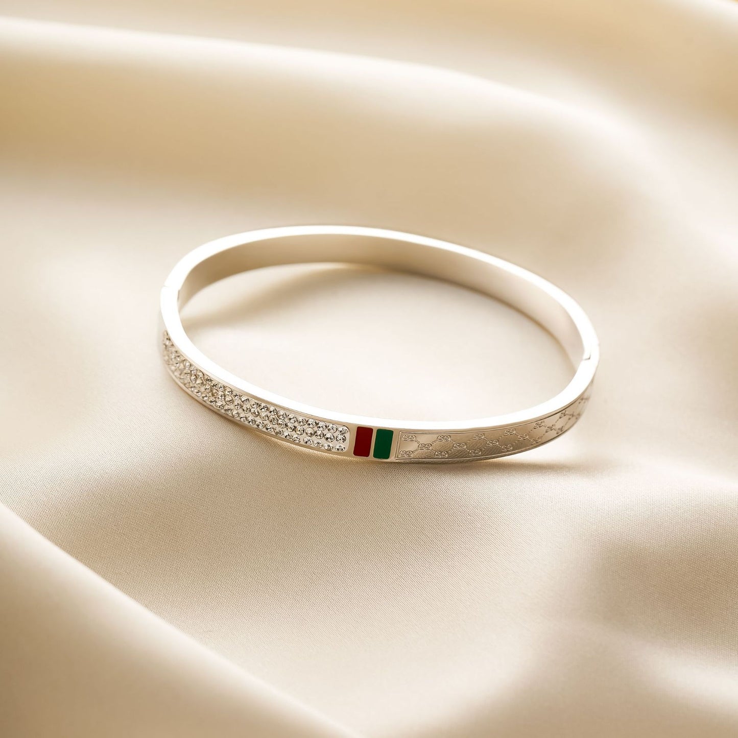 Women's 18K Gold-Plated Titanium Steel Red & Green Enamel Bracelet