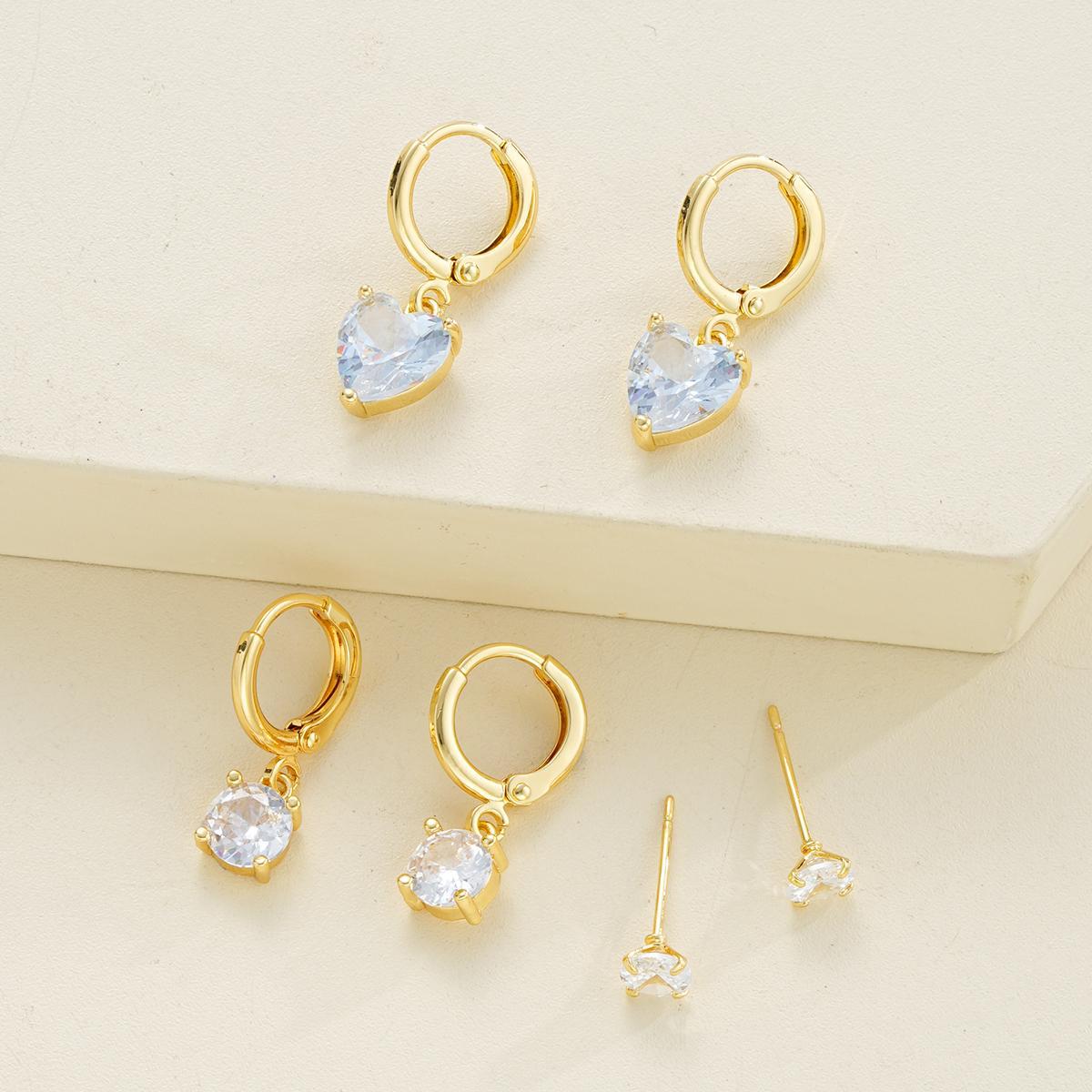 Zircon Love Pendant Hoop Earrings Set