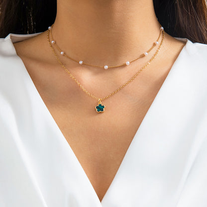 Collar sencillo de flores con cuentas de perlas de imitación 