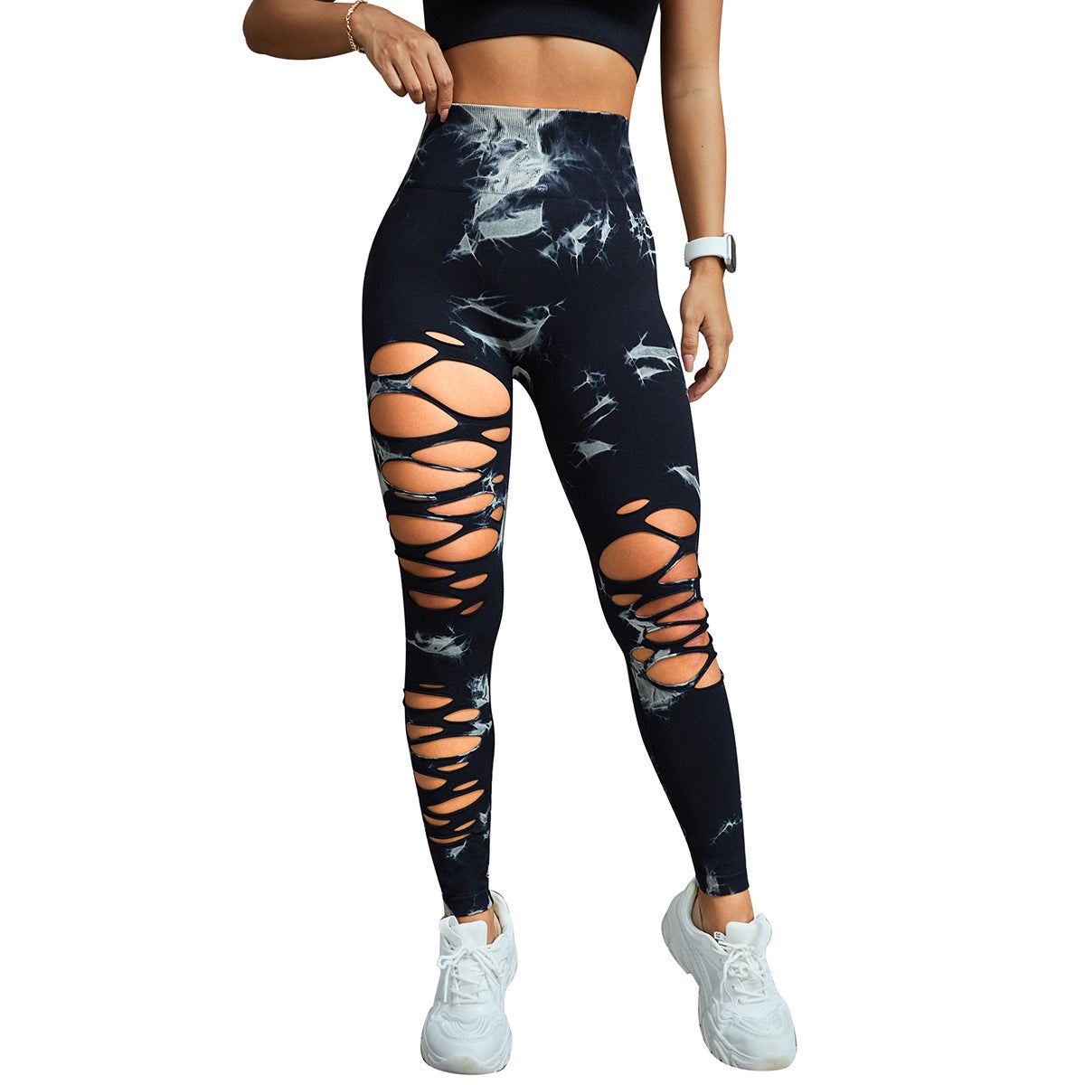 European and American Tie-Dye Ripped Yoga Pants