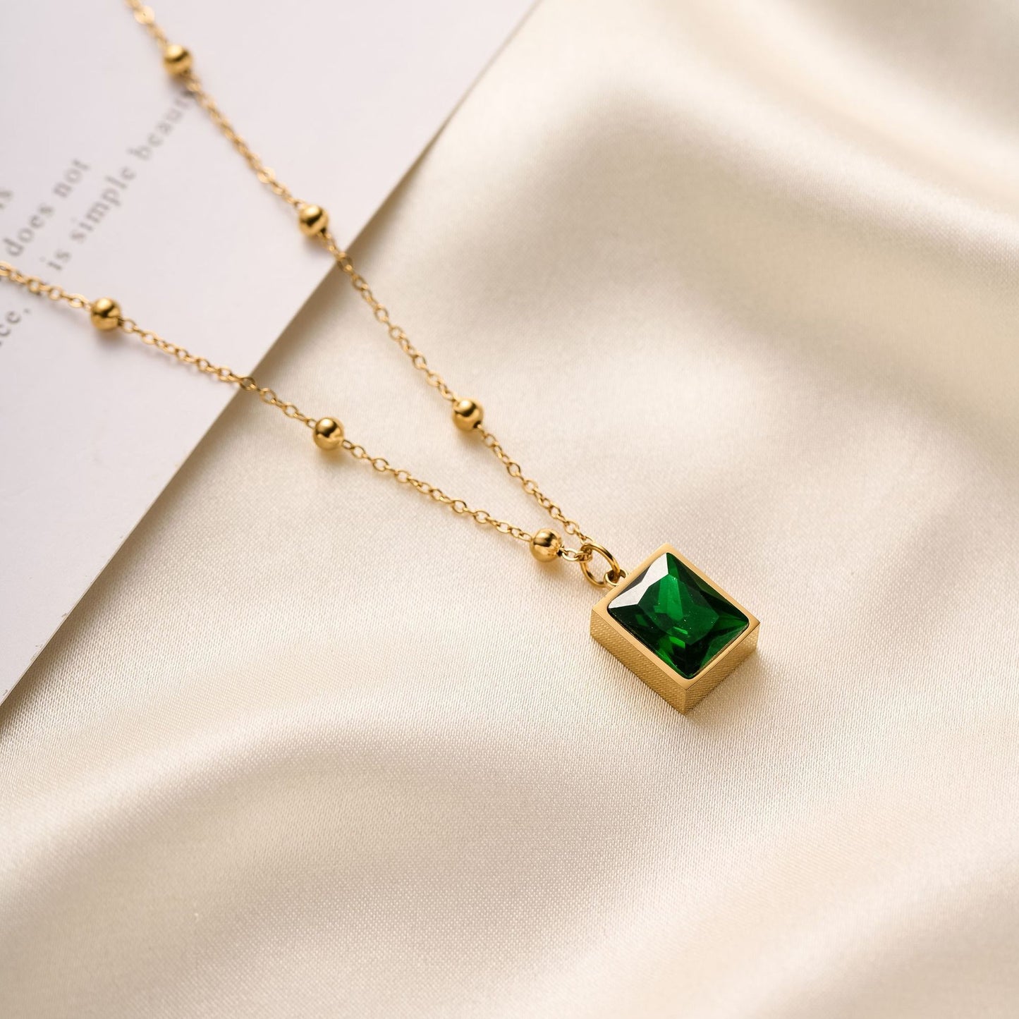 Titanium Steel Emerald Bead Necklace