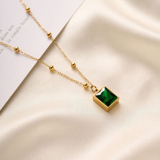 Titanium Steel Emerald Bead Necklace