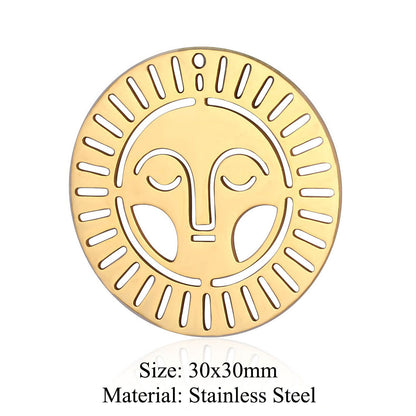 5 pcs/bag sun round face titanium steel pendant