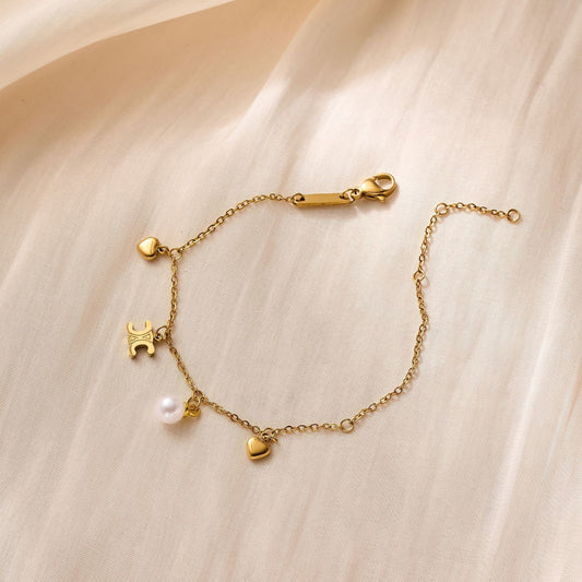 18K Gold Pearl Heart Bracelet