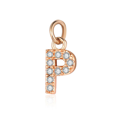 26 rose gold English letter copper zircon pendants.