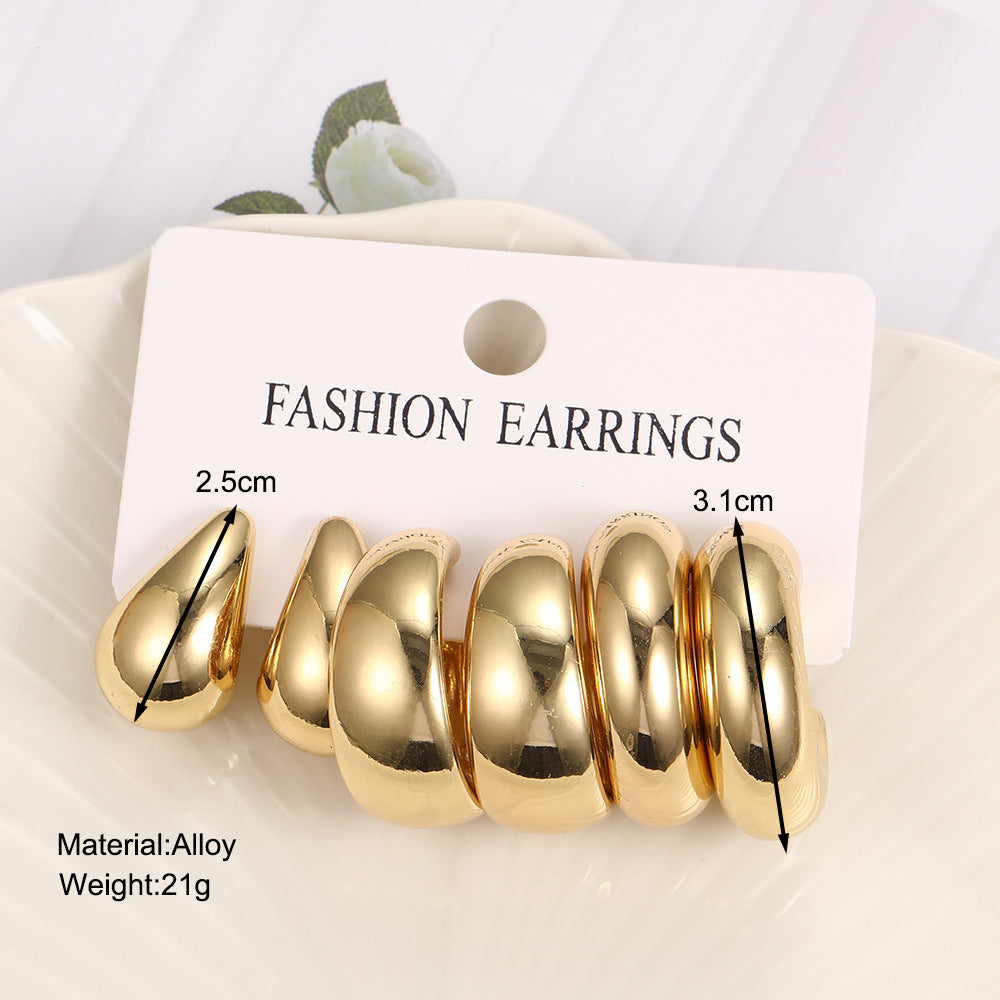 3-Piece Gold Beanie Stud Earring Set