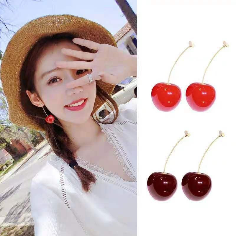 Pendientes de moda con forma de cereza roja