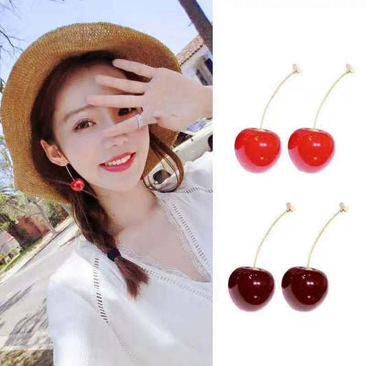 Pendientes de moda con forma de cereza roja
