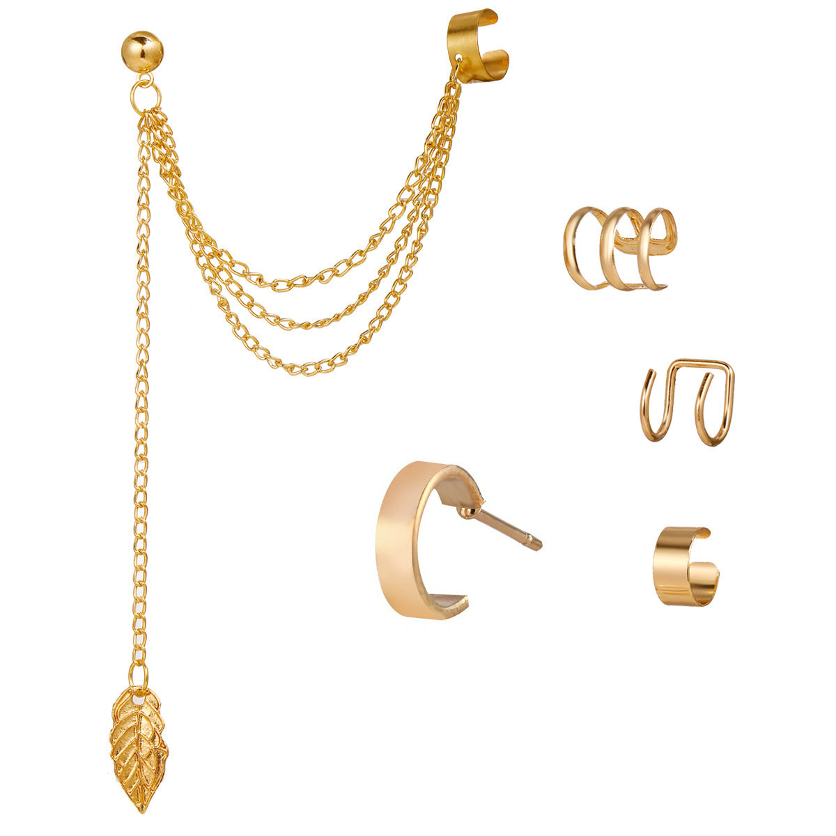 Gold Leaf No-Piercing Ear Clip Set