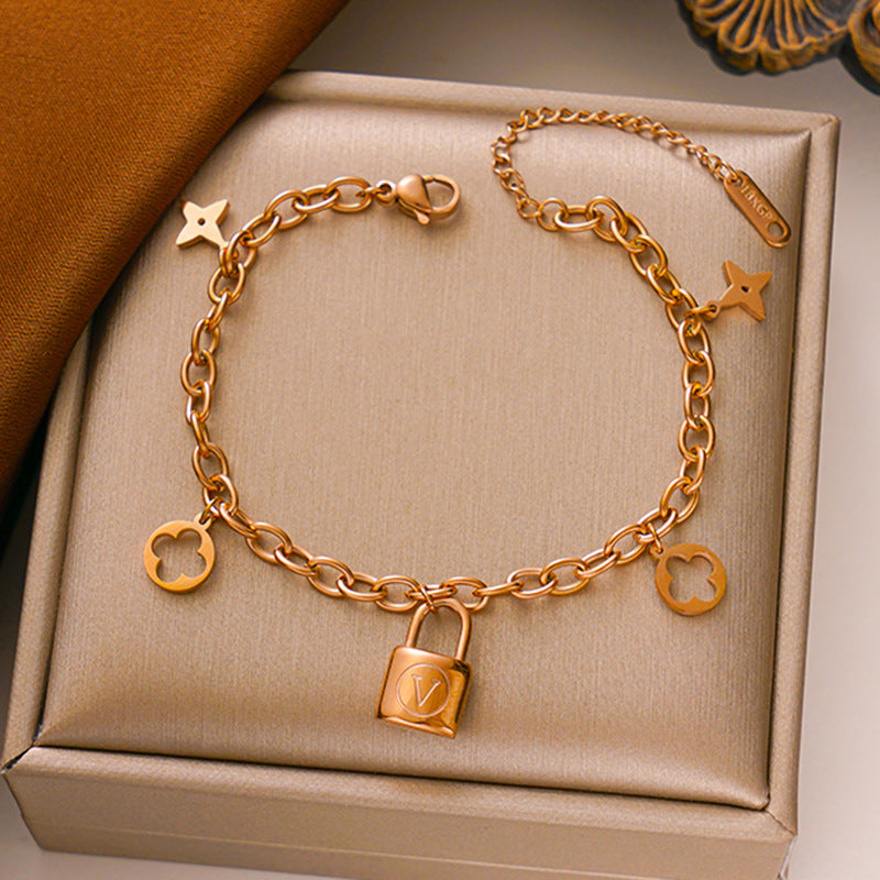 Pulsera Trébol de Acero Titanio - Estilo Bosque Coreano