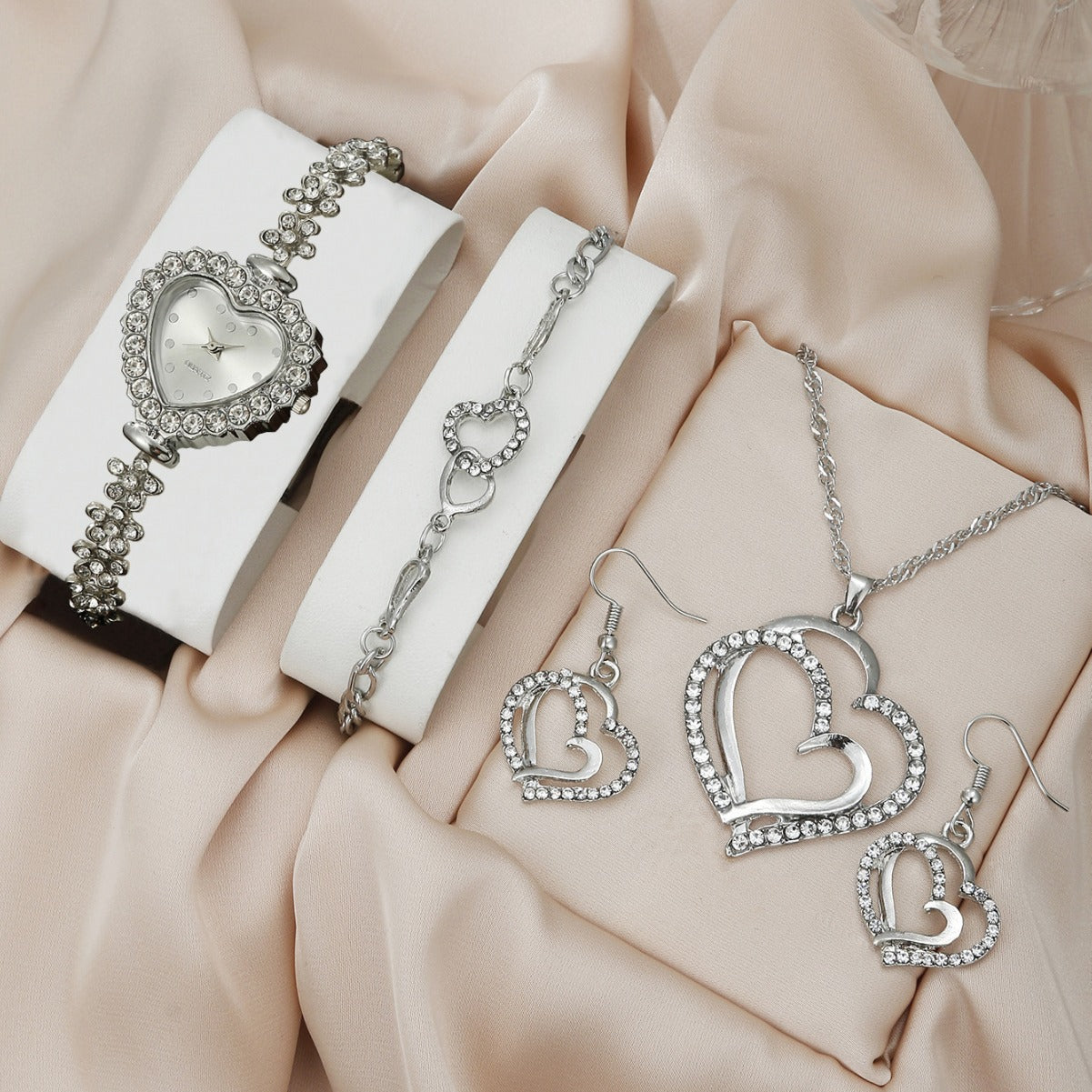 Bracelet Watch Necklace Earrings Ring Set