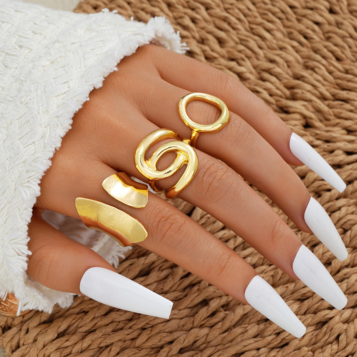 Gold Irregular Hollow Ring Set