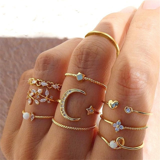 Star Moon Snake 7-Piece Ring Set