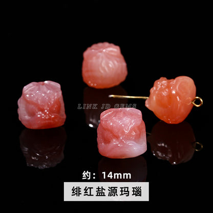 Cuentas sueltas con grabado de cabeza de león de obsidiana plateada y cristal 