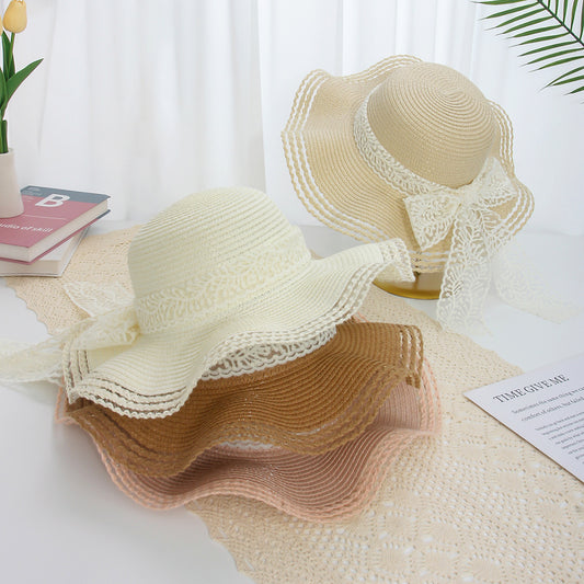 Wavy Floral Straw Hat Women Summer